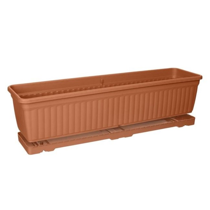 Jardiniera 71x18.5x17cm - 15L Teracota din Plastic cu Farfurie Incorporata