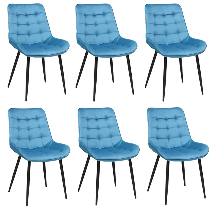 Set 6 scaune Onix Turcoaz Deschis, tapitate cu material textil, picioare metalice negre, 87x53 cm