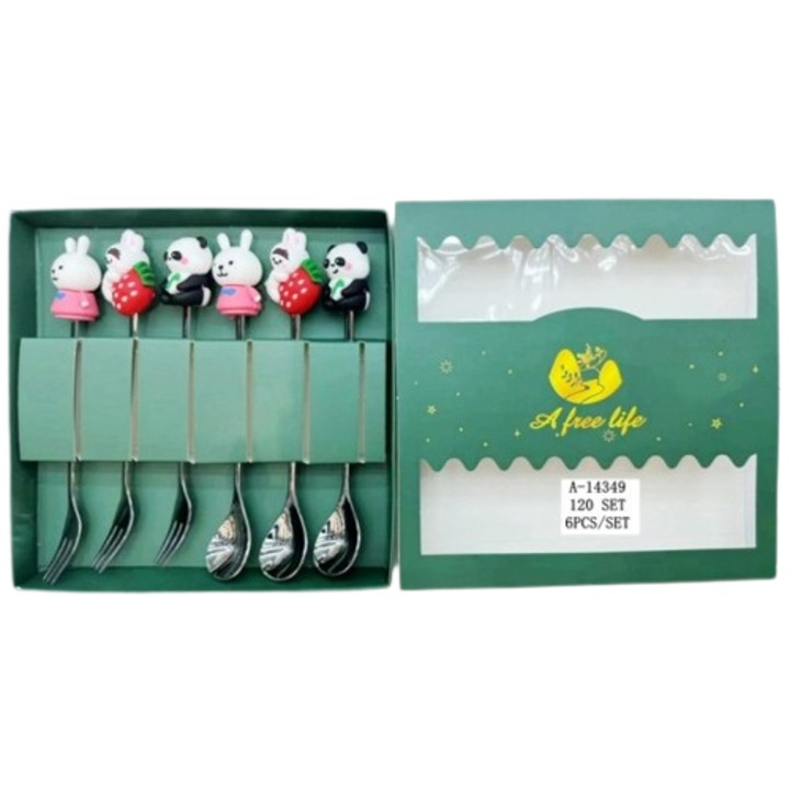 Комплект от 3 вилици и 3 лъжици, неръждаема стомана+силикон