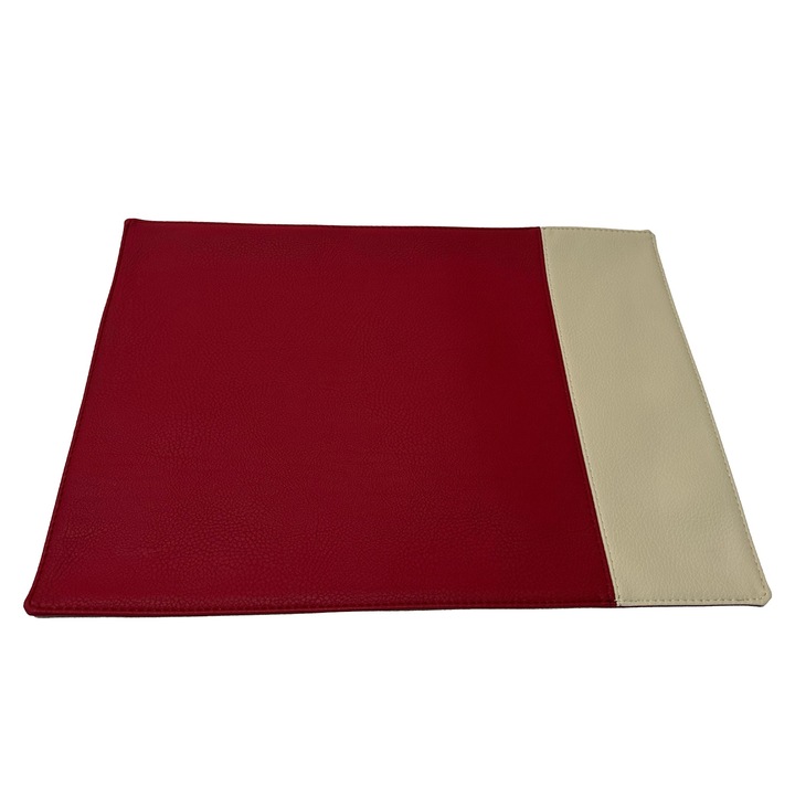 Suport pentru Farfurie, Piele Ecologica, Stripe Placemat, culoare clasic ROSU N09/clasic IVORY N13, 30X45 CM