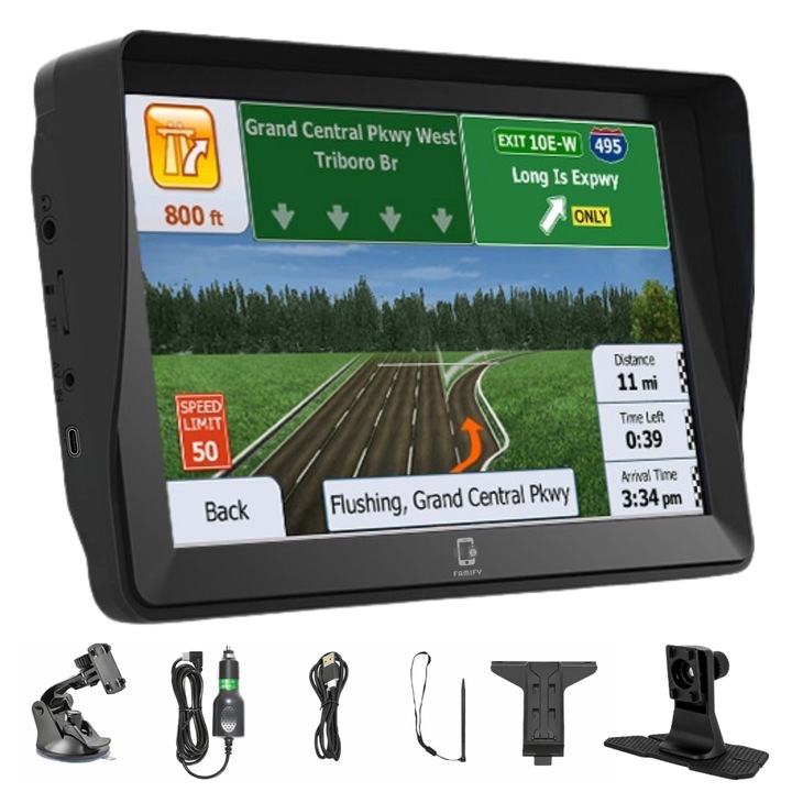 Navigatie GPS Famify 7 inch, Harti Europa Offline, iGO, Alerta Viteza si Camere Radar, HGV pentru Camioane si Autoturisme, Negru
