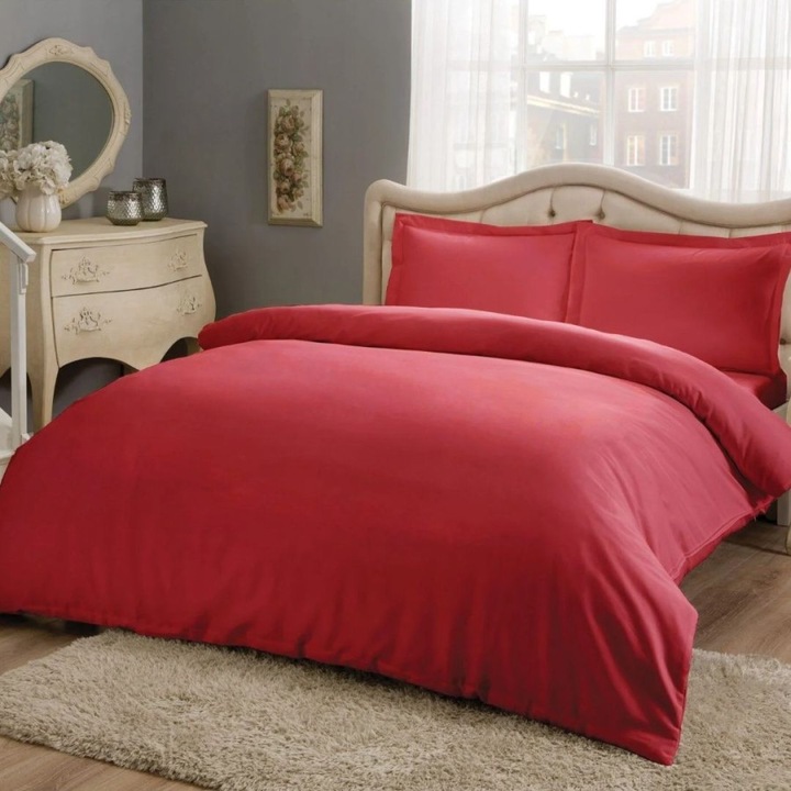 Dupla ágynemű, 100% szatén pamut, 4 db, 230x260 cm, TAC Mako-Satin, Basic Red