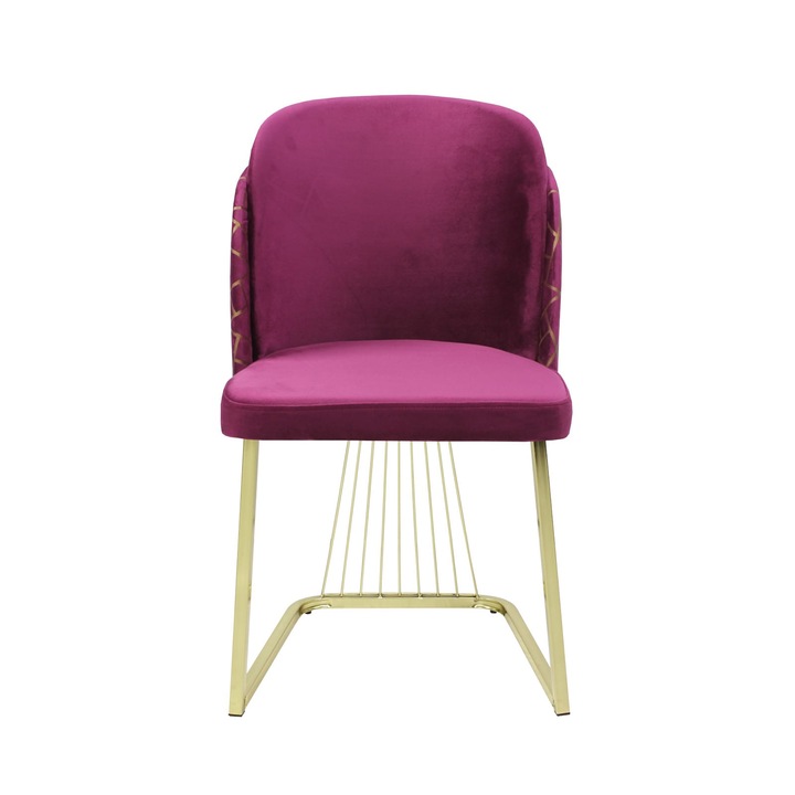 Scaun Modern, Tapiterie Textila, Cadru din Metal, Ideal pentru Dining si Living, Bordo /Gold