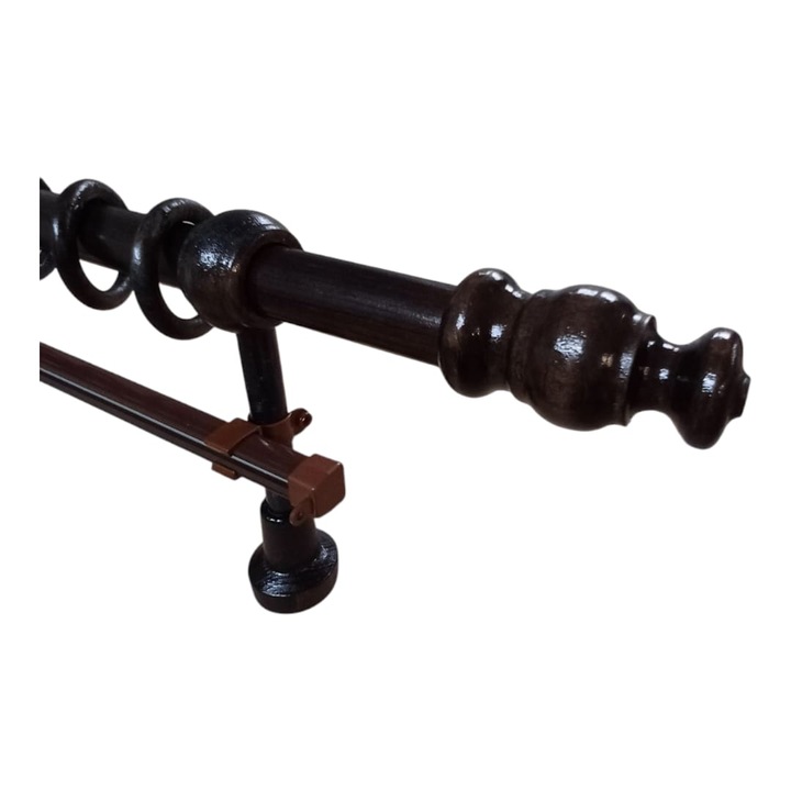 Kit galerie din lemn strunjit pentru perdele/draperii, Model Roma, 180 cm + Sina ''U'' 170 cm toate accesoriile incluse, Culoare Wenge