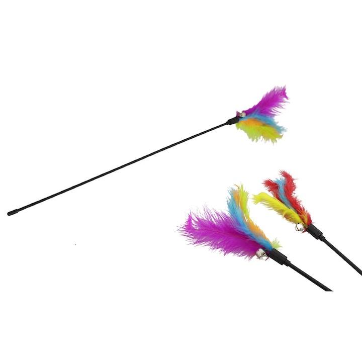 Set jucarii pentru pisici 7&7, 12 bucati, cu pene, 55 cm