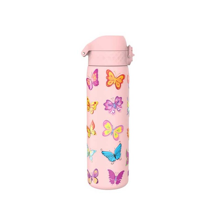 Sticla Ion8 600ml, inox, capac practic, fara scurgeri, cu manere pentru transport, roz