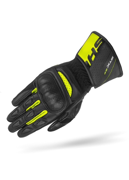 Manusi moto barbati, shima, Piele naturala, Negru/Galben, XL