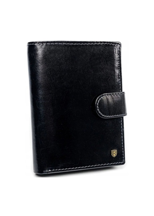 Portofel barbati, Rovicky, piele naturala, tehnologie anti-furt, negru, 13x9.5x2.5cm