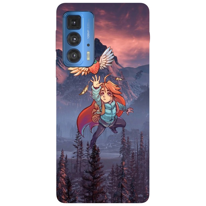 Калъф за телефон, съвместим с модел Motorola Edge 50 Pro, Viceversa, Celeste Winged Strawberry, силикон, TPU