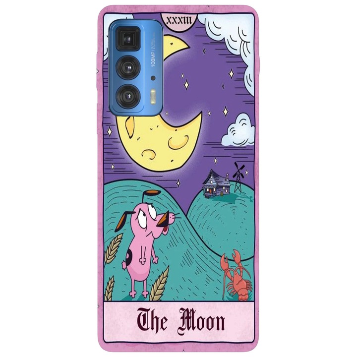 Калъф за телефон, съвместим с Motorola Edge 50 Fusion, Viceversa, модел Courage the Cowardly Dog Tarot Moon Card, силикон, TPU