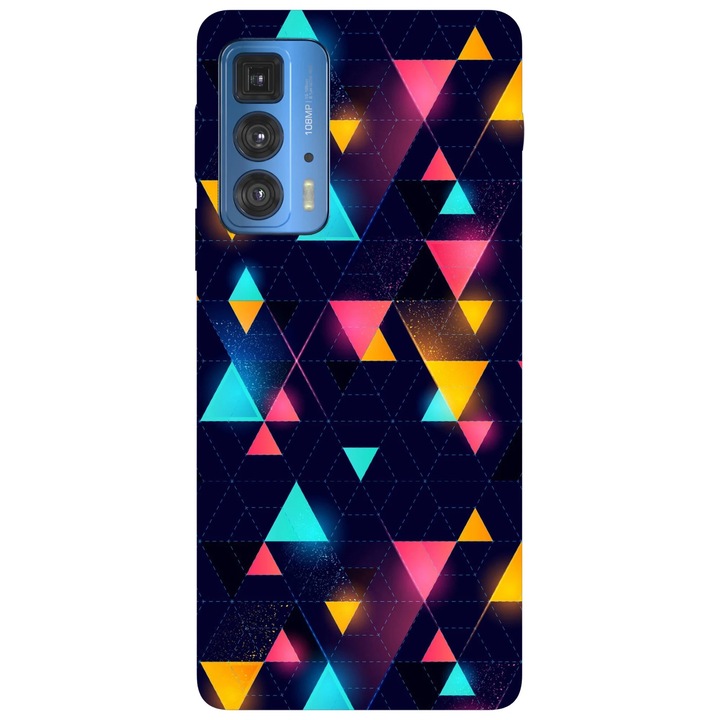 Калъф за телефон, съвместим с Motorola Edge 50 Fusion, Viceversa, модел с неонови триъгълници, силикон, TPU