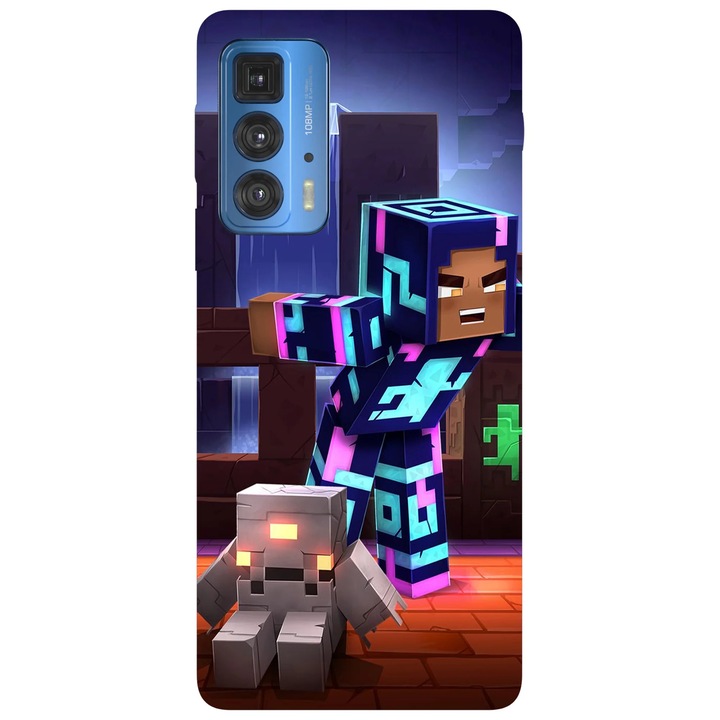 Калъф за телефон, съвместим с модел Motorola Edge 50 Fusion, Viceversa, Neon Battle Mode Minecarft, силикон, TPU