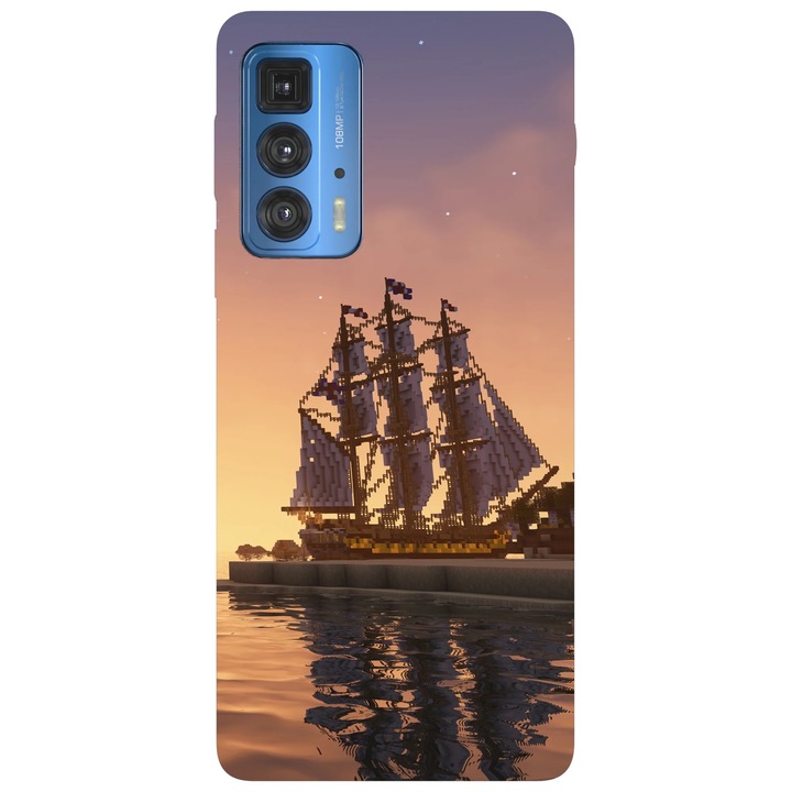 Калъф за телефон, съвместим с Motorola Edge 50 Fusion, Viceversa, модел Minecraft Pirate ship, Silicone, TPU