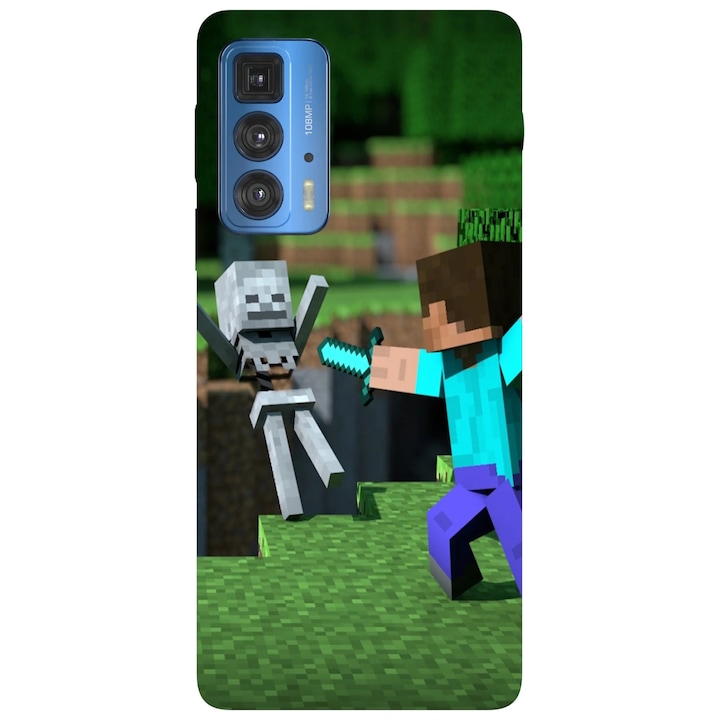 Калъф за телефон, съвместим с Motorola Edge 50 Fusion, Viceversa, модел En Guard Minecraft, силикон, TPU