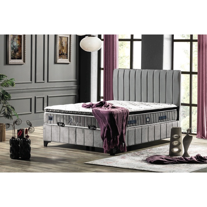 Saltea cu arcuri individuale, Alegra, 160x200 cm, nivel fermitate dur, gri