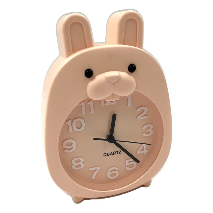 Ceas desteptator silentios de copii, model iepuras roz