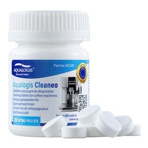 Aqualogis Cleaneo – tablete de curatare pentru masina de cafea, 20 bucati in borcan plastic, indeparteaza depunerile de grasime si ulei din unitatea de preparare, compatibilitate universala, curatare profunda si intretinere eficienta