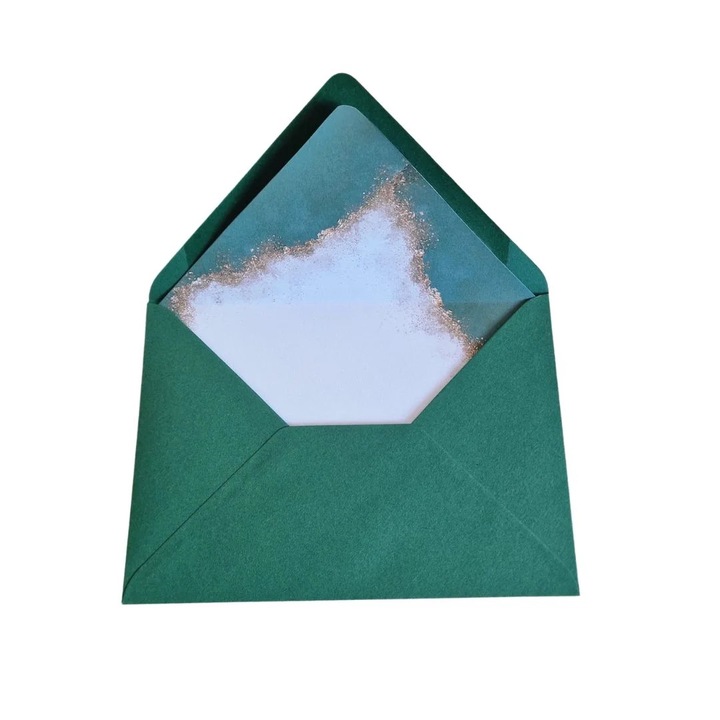Set plicuri invitatii, verde 2, 12.5 x 17.5 cm, cu interior decorativ, 10 buc