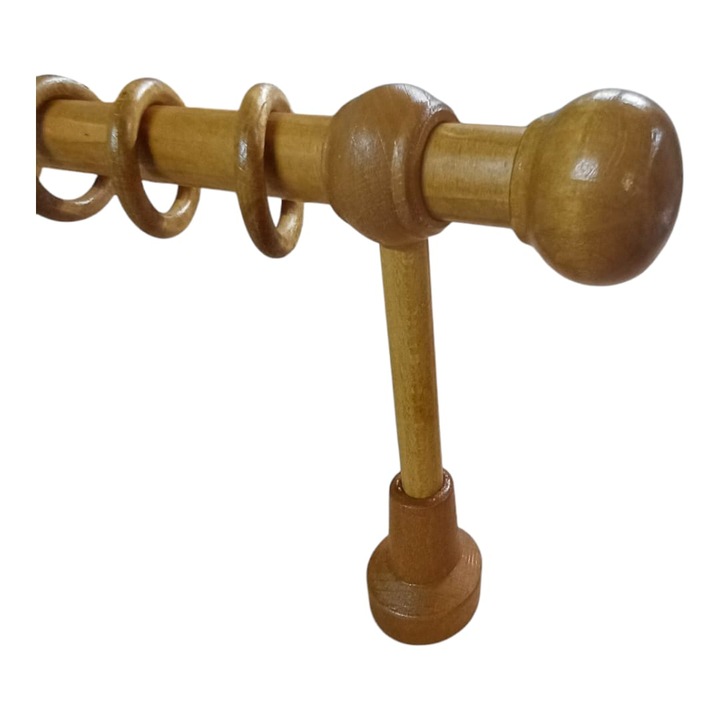 Esztergált fa sín függönyökhöz/függönyökhöz, Rondo modell, 120 cm, minden tartozékkal együtt, tölgy szín