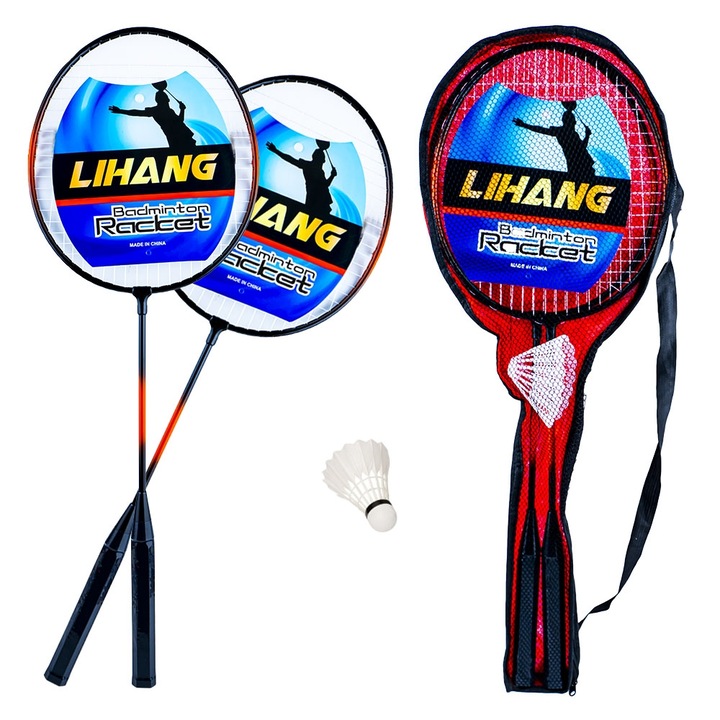 Set Badminton pentru Copii si Familie, 2 Rachete, 1 Fluturas si Husa de Transport cu Bretea, Multicolor