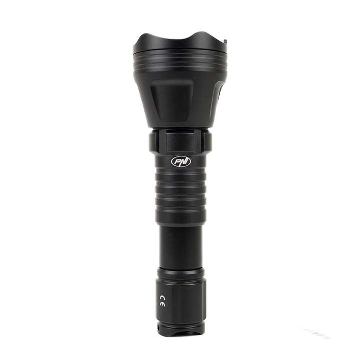 Фенер PNI Adventure FBG158 с LED, зелена светлина, разстояние 650 м, функция за увеличение и затъмняване, батерия 18650 3000mAh и зарядно устройство са включени, IP68, черен