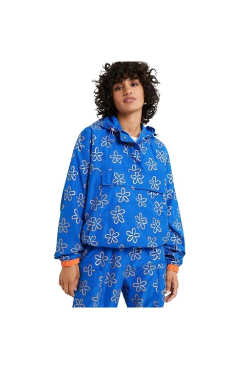 Geaca Desigual Albastru, cu gluga, cu flori aurii, 20WWEWEO, Albastru