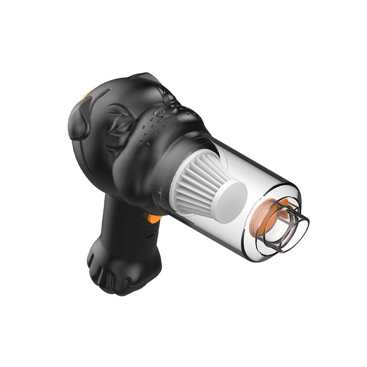 Aspirator portabil 4 in 1, Fara Fir, Comando Home, pentru Masina si Casa, 2 Trepte Viteza, Alimentare USB, Functie Pompare / Suflare, Aspirare Umeda / Uscata, Autonomie 1-3h, Negru mat