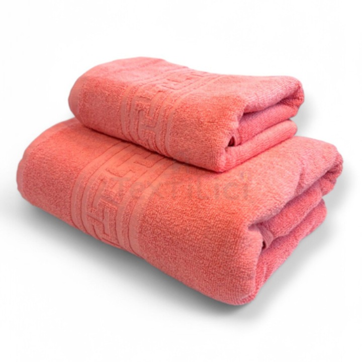 Set 2 Prosoape de baie 100% bumbac calitate Premium, 50X90 cm, 70x140 cm, Roz