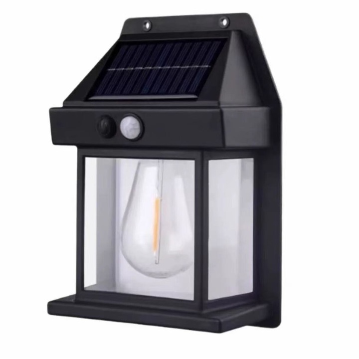 Lampa solara de perete, cu senzor de miscare, puterea becului 3W, iluminare LED, autonomie 6-12 ore, negru