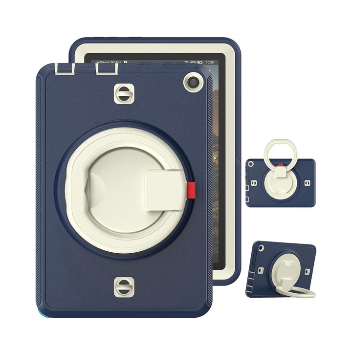 Husa Sigloo, pentru Apple Ipad gen 9/8/7, 10.2inch, Heavy Duty cu protectie 360, rezistenta la socuri cu suport rotativ /protectie ecran, Navy/Crem