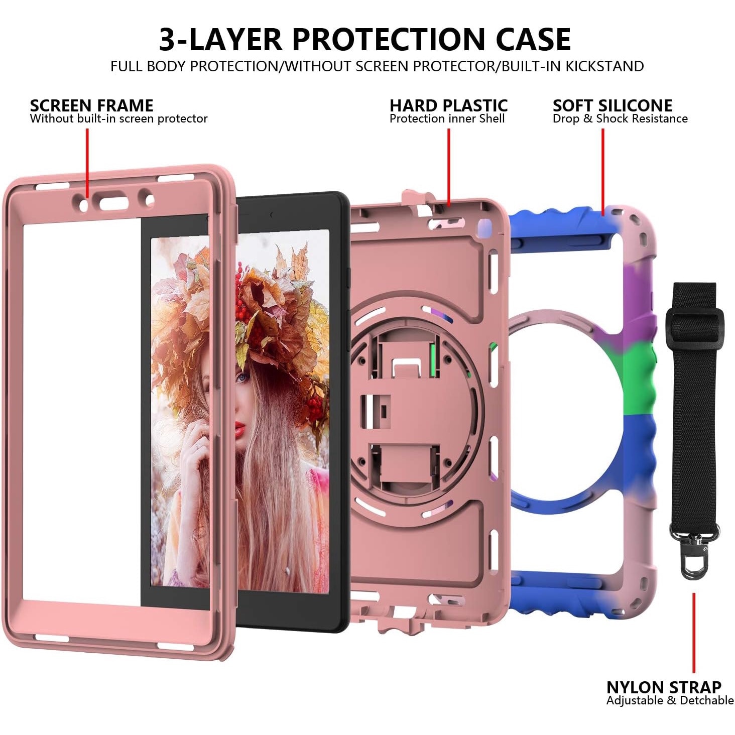 Husa Sigloo pentru Samsung Galaxy Tab A7 2022/2020 (SM-T500), 10.4 Inch cu protectie si rezistenta la socuri cu suport rotativ curea de mana si curea de umar multicolor