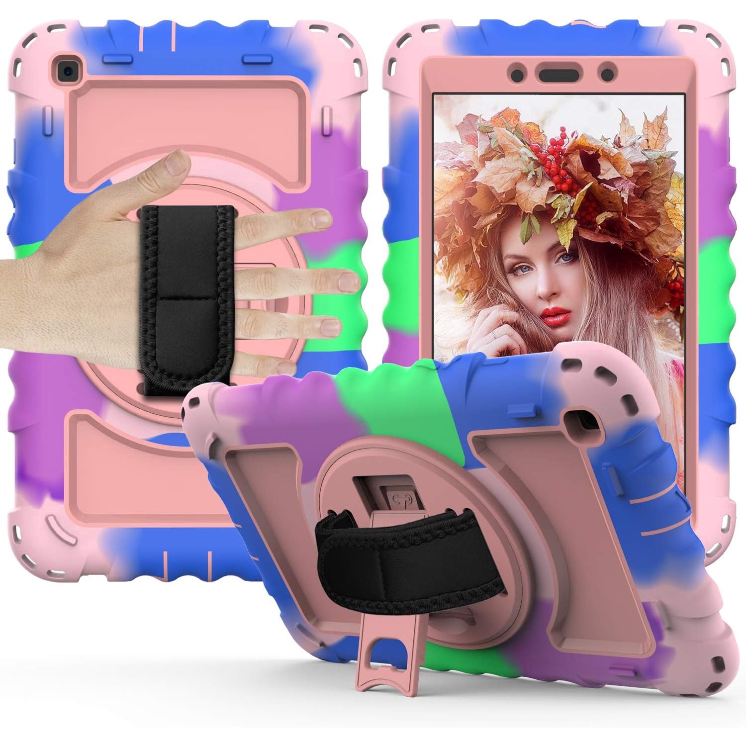 Husa Sigloo pentru Samsung Galaxy Tab A7 2022/2020 (SM-T500), 10.4 Inch cu protectie si rezistenta la socuri cu suport rotativ curea de mana si curea de umar multicolor