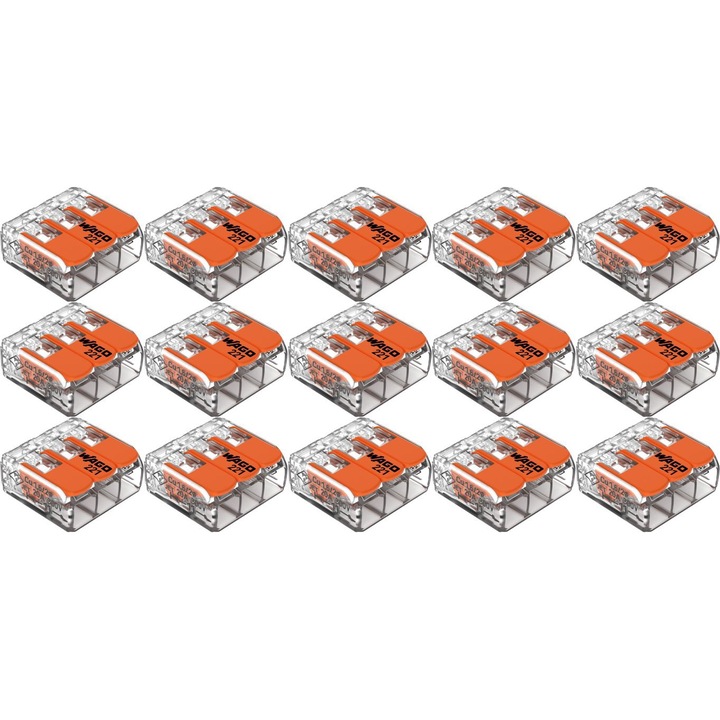 Conector de imbinare cu parghii pentru toate tipurile de conductor WAGO 221 413 Max. 4 mm² 15 BUC