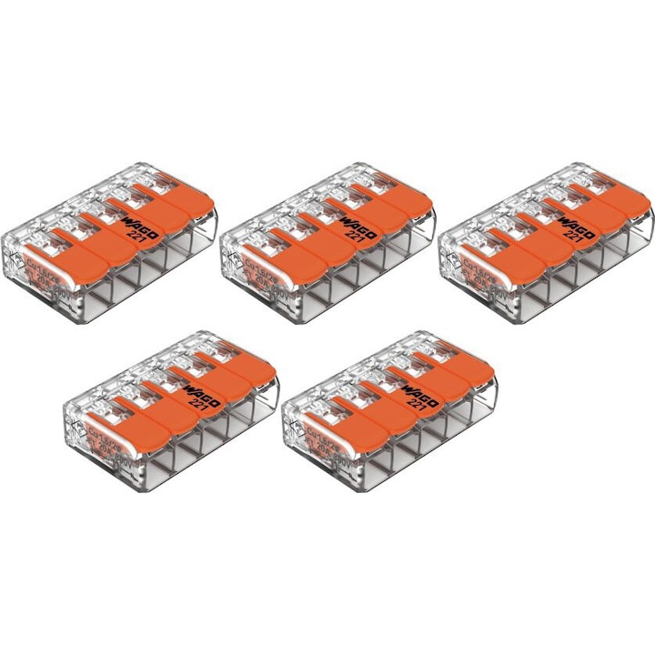 Conector de imbinare cu parghii pentru toate tipurile de conductor WAGO 221 415 Max. 4 mm² 5 BUC
