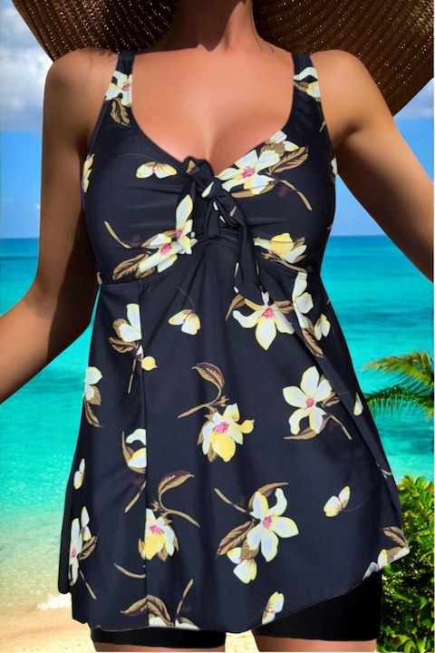 Големи бански, танкини, 2 части, пола и шорти, жълти цветя w139 9037, Многоцветен