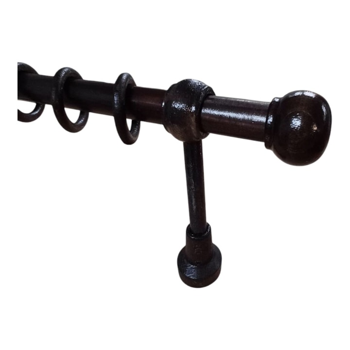 Galerie din lemn strunjit pentru perdele/draperii, Model Rondo, 120 cm, toate accesoriile incluse, Culoare WENGE