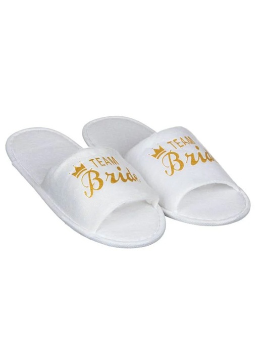 Papuci de Casa Dama Albi Decupati Print Auriu Team Bride