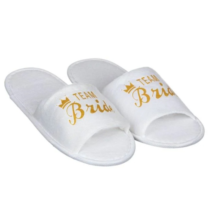 Papuci de Casa Dama Albi Decupati Print Auriu Team Bride