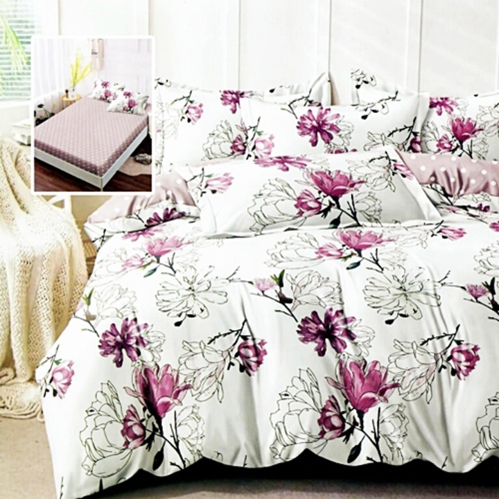 Lenjerie de pat Finet, cearceaf cu elastic 160x200cm, 6 piese, pentru pat dublu, Pucioasa, Multicolor, RAH160-220