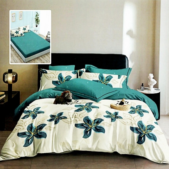 Lenjerie de pat Finet, cearceaf cu elastic 160x200cm, 6 piese, pentru pat dublu, Pucioasa, Multicolor, RAH160-230