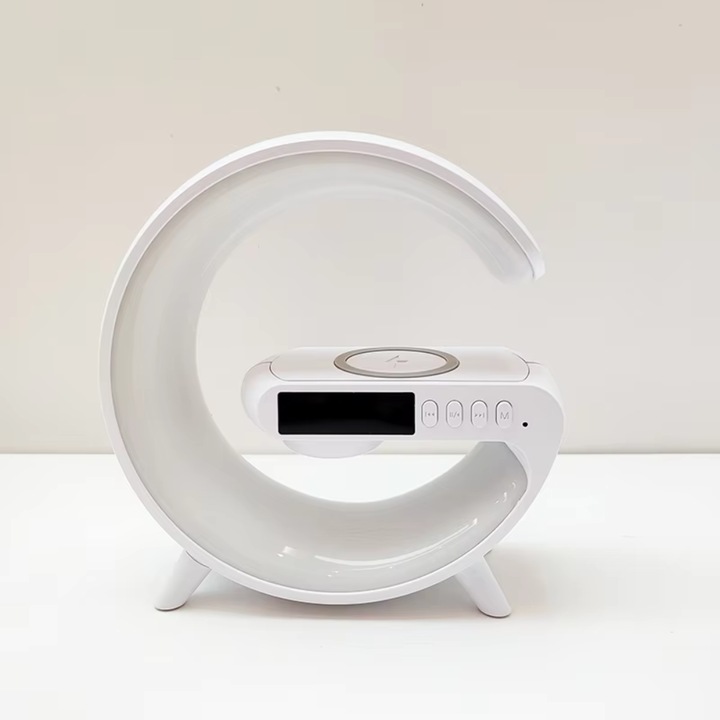 G11 kis Bluetooth hangszóró vezeték nélküli töltőállomással és RGB lámpával - Többszínű RGB környezeti fény, LED kijelző, ébresztőóra, rádió, 2 hangszóró