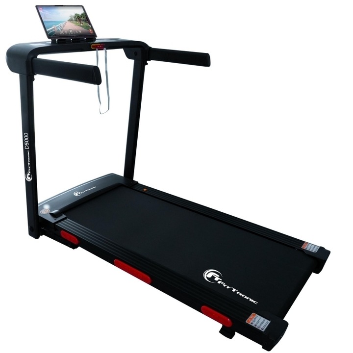 Banda de alergat electrica FitTronic® Delta 5000, motor 3.0 CP, inclinatie 25%, greutate suportata 150 kg, viteza pana la 18 km/h, suprafata alergare 120x50cm, Aplicatii Kinomap, Zwift, Besyfit