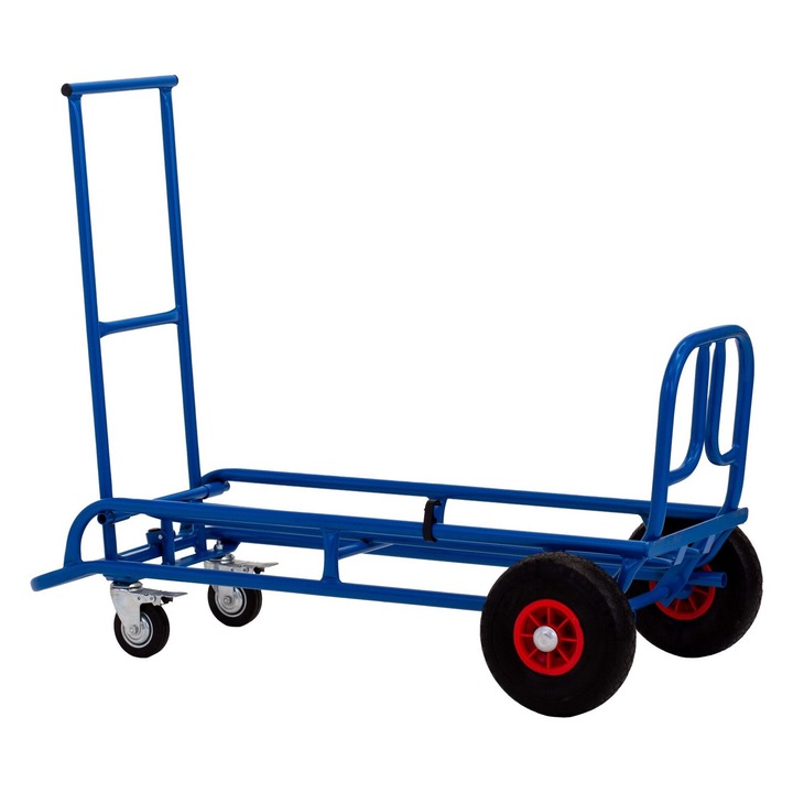 Carucior pliabil pentru transport marfa tip Liza multifunctionala Handlekraft® Diametru roti 25 cm, Capacitate max 200 kg, Otel/Albastru