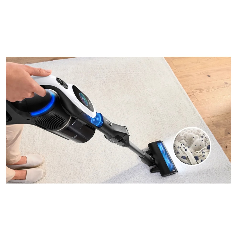 Aspirator vertical cu acumulatori BOSCH UNlimited 10 BCS1041WAC, 23.5 W, Autonomie 80 minute, Filtru HEPA, 6 trepte putere Alb