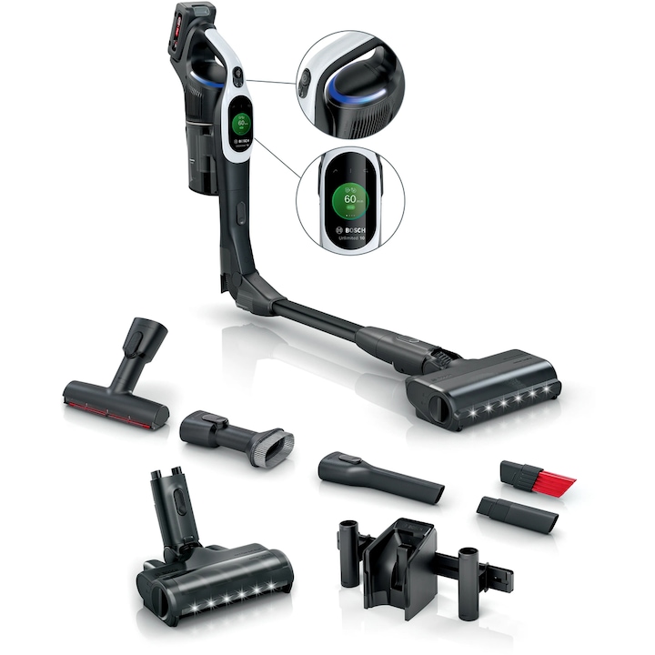 Акумулаторна прахосмукачка BOSCH UNlimited 10 BCS1041WAC, 23,5 W, 80 минути работа, HEPA филтър, 6 нива на мощност Бял