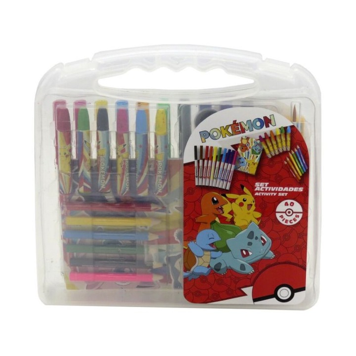 Комплект за рисуване Pokemon - 40 части, в куфарче, 23.5 x 5.8 x 22см, Многоцветен