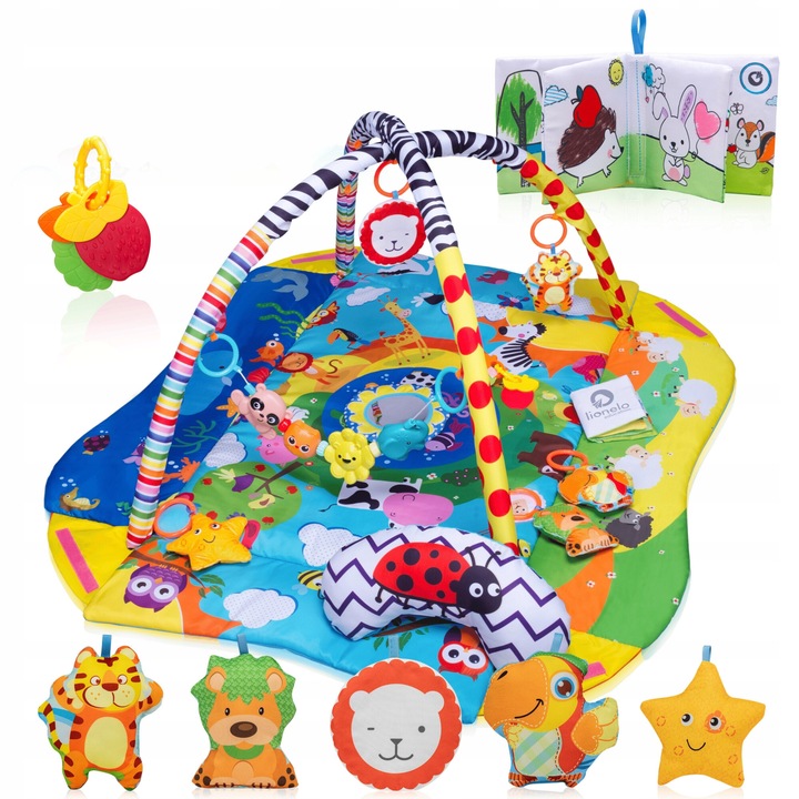 Covor educativ 2in1 Fluxar Anika Plus, multicolor, 115x110x53cm, cu perna pentru burtica, jucarii interactive