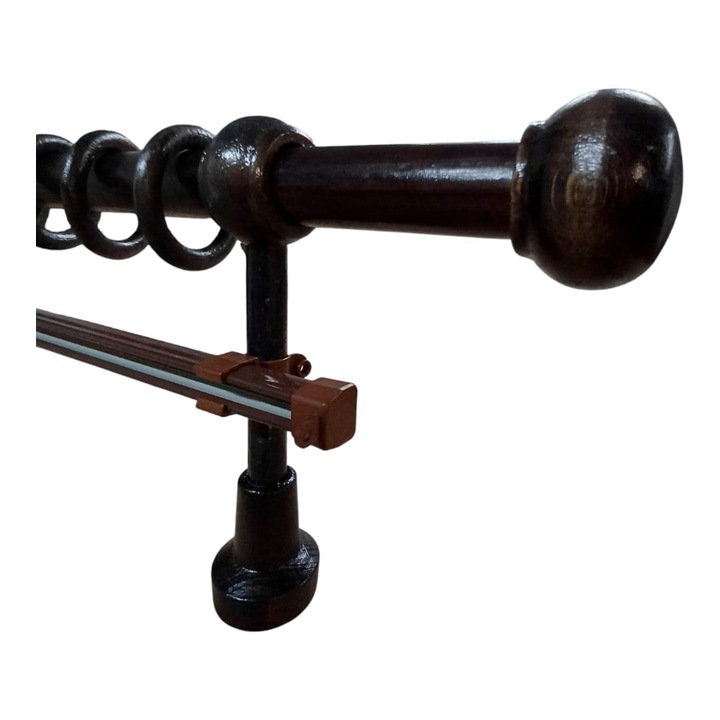 Комплект струговани дървени корнизи за пердета/завеси, модел Рондо, 220 см + U'' релса 210 см, включени всички аксесоари, цвят Венге