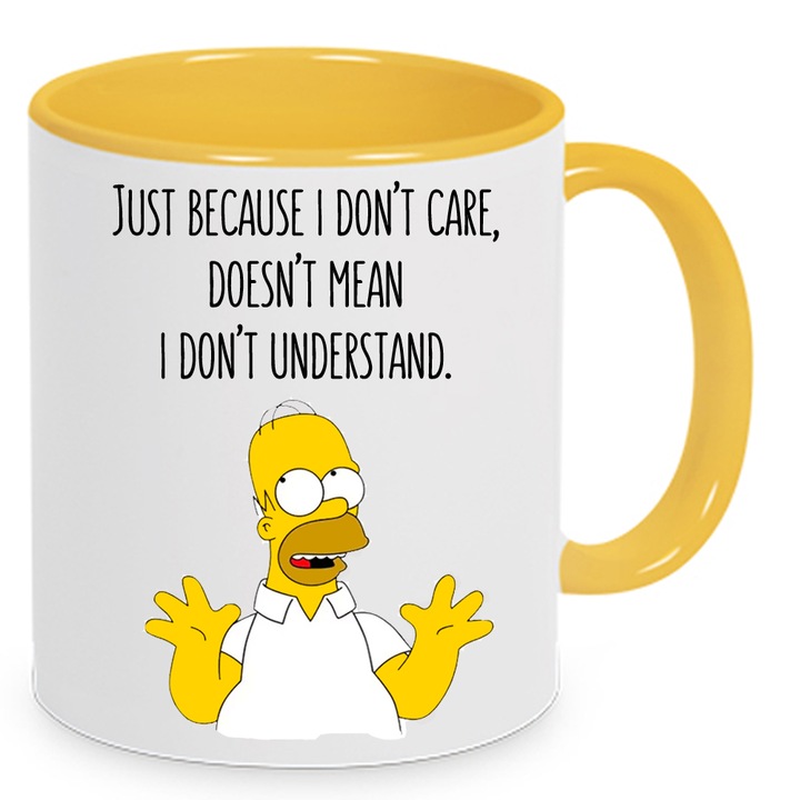 Cana ceramica The Simpsons "I Don't Care", alb si galben, 330ml