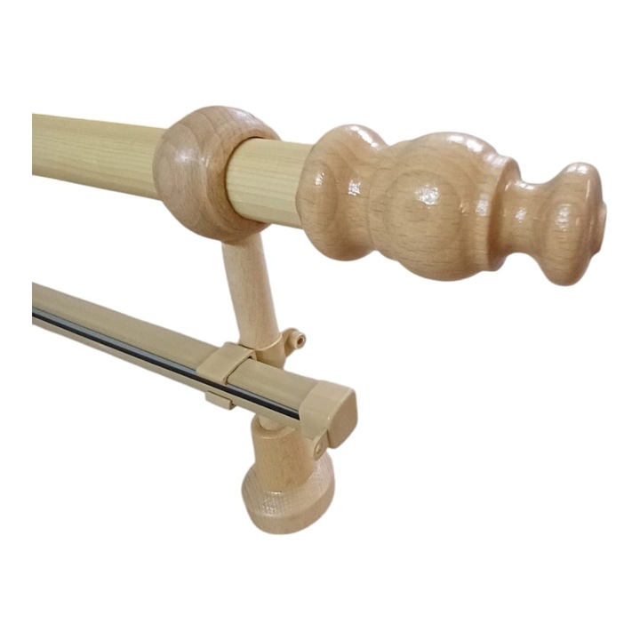 Комплект струговани дървени корнизи за пердета/завеси, модел Roma, 240 см + U'' релса 230 см, включени всички аксесоари, цвят ела